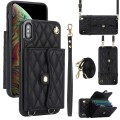 For iPhone XR Crossbody Rhombic Horizontal Wallet Leather Phone Case(Black)