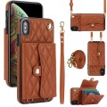 For iPhone XR Crossbody Rhombic Horizontal Wallet Leather Phone Case(Brown)