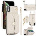 For iPhone XS Max Crossbody Rhombic Horizontal Wallet Leather Phone Case(White)