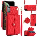 For iPhone XS Max Crossbody Rhombic Horizontal Wallet Leather Phone Case(Red)
