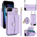 For iPhone 8 Plus / 7 Plus Crossbody Rhombic Horizontal Wallet Leather Phone Case(Purple)