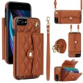 For iPhone 8 Plus / 7 Plus Crossbody Rhombic Horizontal Wallet Leather Phone Case(Brown)