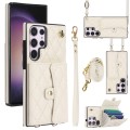 For Samsung Galaxy S23 Ultra 5G Crossbody Rhombic Horizontal Wallet Leather Phone Case(White)