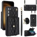 For Samsung Galaxy S23 5G Crossbody Rhombic Horizontal Wallet Leather Phone Case(Black)