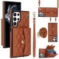 For Samsung Galaxy S22 Ultra 5G Crossbody Rhombic Horizontal Wallet Leather Phone Case(Brown)