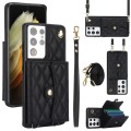For Samsung Galaxy S21 Ultra 5G Crossbody Rhombic Horizontal Wallet Leather Phone Case(Black)