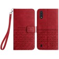 For Samsung Galaxy A10 / M10 Rhombic Texture Leather Phone Case with Lanyard(Red)