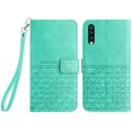 For Samsung Galaxy A70 Rhombic Texture Leather Phone Case with Lanyard(Green)