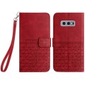 For Samsung Galaxy S10e Rhombic Texture Leather Phone Case with Lanyard(Red)