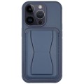 For iPhone 14 Pro Leather Card Holder TPU Phone Case(Navy Blue)