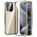 For iPhone 15 Pro Max Magnetic Double-buckle HD Tempered Glass Phone Case(Gold)