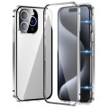 For iPhone 15 Pro Max Magnetic Double-buckle HD Tempered Glass Phone Case(Silver)