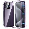 For iPhone 15 Pro Max Magnetic Double-buckle HD Tempered Glass Phone Case(Purple)
