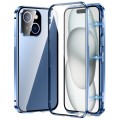 For iPhone 15 Magnetic Double-buckle HD Tempered Glass Phone Case(Blue)