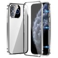 For iPhone 11 Pro Max Magnetic Double-buckle HD Tempered Glass Phone Case(Silver)