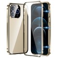 For iPhone 12 Pro Magnetic Double-buckle HD Tempered Glass Phone Case(Gold)