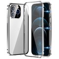 For iPhone 12 Pro Magnetic Double-buckle HD Tempered Glass Phone Case(Silver)
