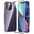 For iPhone 13 Magnetic Double-buckle HD Tempered Glass Phone Case(Purple)