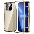 For iPhone 13 Pro Magnetic Double-buckle HD Tempered Glass Phone Case(Gold)