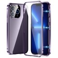 For iPhone 13 Pro Magnetic Double-buckle HD Tempered Glass Phone Case(Purple)