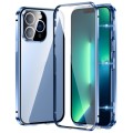For iPhone 13 Pro Max Magnetic Double-buckle HD Tempered Glass Phone Case(Blue)