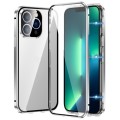 For iPhone 13 Pro Max Magnetic Double-buckle HD Tempered Glass Phone Case(Silver)