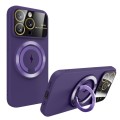For iPhone 15 Pro Max Large Window MagSafe Magnetic Holder Phone Case(Dark Purple)