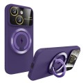 For iPhone 15 Plus Large Window MagSafe Magnetic Holder Phone Case(Dark Purple)