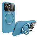 For iPhone 15 Plus Large Window MagSafe Magnetic Holder Phone Case(Sky Blue)