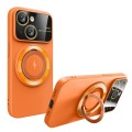 For iPhone 15 Plus Large Window MagSafe Magnetic Holder Phone Case(Orange)
