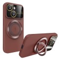For iPhone 15 Large Window MagSafe Magnetic Holder Phone Case(Claret Red)