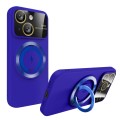 For iPhone 14 Plus Large Window MagSafe Magnetic Holder Phone Case(Klein Blue)