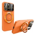 For iPhone 14 Pro Large Window MagSafe Magnetic Holder Phone Case(Orange)