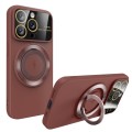 For iPhone 12 Pro Max Large Window MagSafe Magnetic Holder Phone Case(Claret Red)