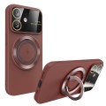 For iPhone 12 Large Window MagSafe Magnetic Holder Phone Case(Claret Red)