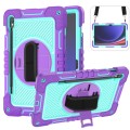 For Samsung Galaxy Tab S9 360 Degree Rotation PC Contrast Silicone Tablet Case(Purple + Mint Green)