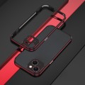 For iPhone 15 Plus Aurora Series Lens Protector + Metal Frame Phone Case(Black Red)