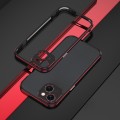 For iPhone 15 Aurora Series Lens Protector + Metal Frame Phone Case(Black Red)