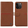 For iPhone 15 Pro GEBEI Top-grain Horizontal Flip Leather Phone Case(Brown)