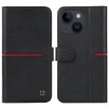 For iPhone 15 GEBEI Top-grain Horizontal Flip Leather Phone Case(Black)