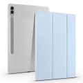 For Samsung Galaxy Tab S9+ 3-folding Transparent TPU Smart Leather Tablet Case with Pen Slot(Ice Blu
