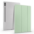 For Samsung Galaxy Tab S9+ 3-folding Transparent TPU Smart Leather Tablet Case with Pen Slot(Matcha