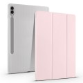 For Samsung Galaxy Tab S9+ 3-folding Transparent TPU Smart Leather Tablet Case with Pen Slot(Pink)