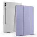 For Samsung Galaxy Tab S9+ 3-folding Transparent TPU Smart Leather Tablet Case with Pen Slot(Lavende