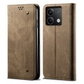 For Xiaomi Redmi 13C 5G Global Denim Texture Casual Style Horizontal Flip Leather Case(Khaki)