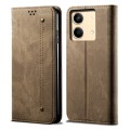 For Xiaomi Redmi Note 13R Pro Denim Texture Casual Style Horizontal Flip Leather Case(Khaki)