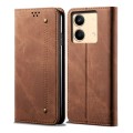 For Xiaomi Redmi Note 13R Pro Denim Texture Casual Style Horizontal Flip Leather Case(Brown)