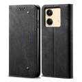 For Xiaomi Redmi Note 13R Pro Denim Texture Casual Style Horizontal Flip Leather Case(Black)