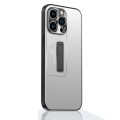 For iPhone 15 Pro Frosted Metal Hybrid TPU Holder Phone Case(Silver)