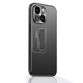 For iPhone 14 Frosted Metal Hybrid TPU Holder Phone Case(Black)